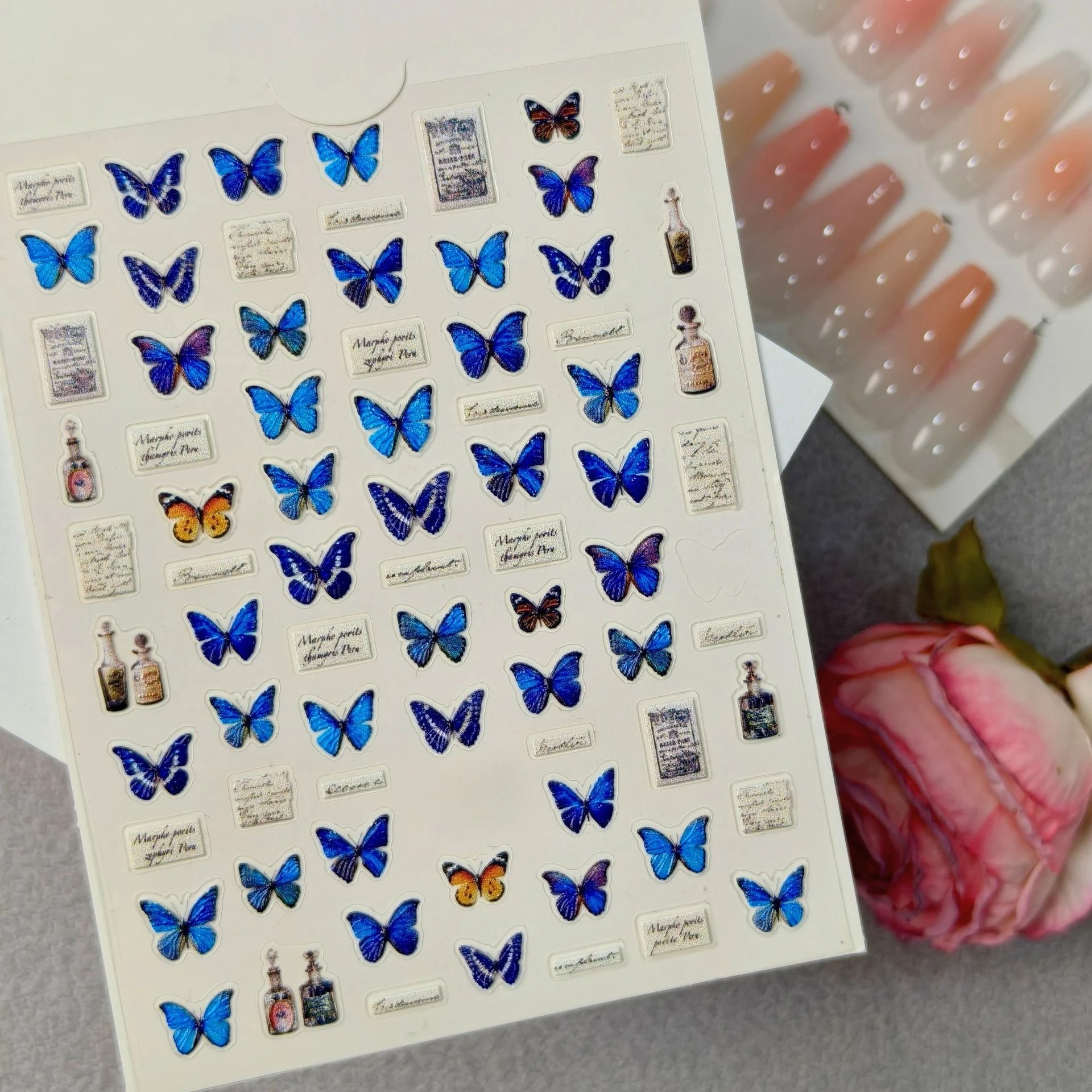 Nail Art Ice Blue - 1 Set 5D Embossed Butterfly Nail