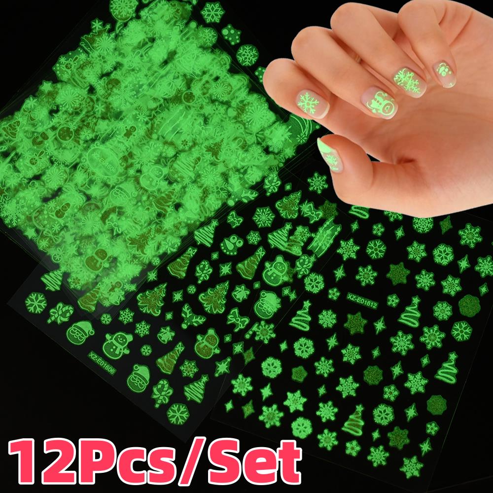 12Pcs/Set 3D Luminous Christma - огляд і ціна Nail Art Xmas Stickers