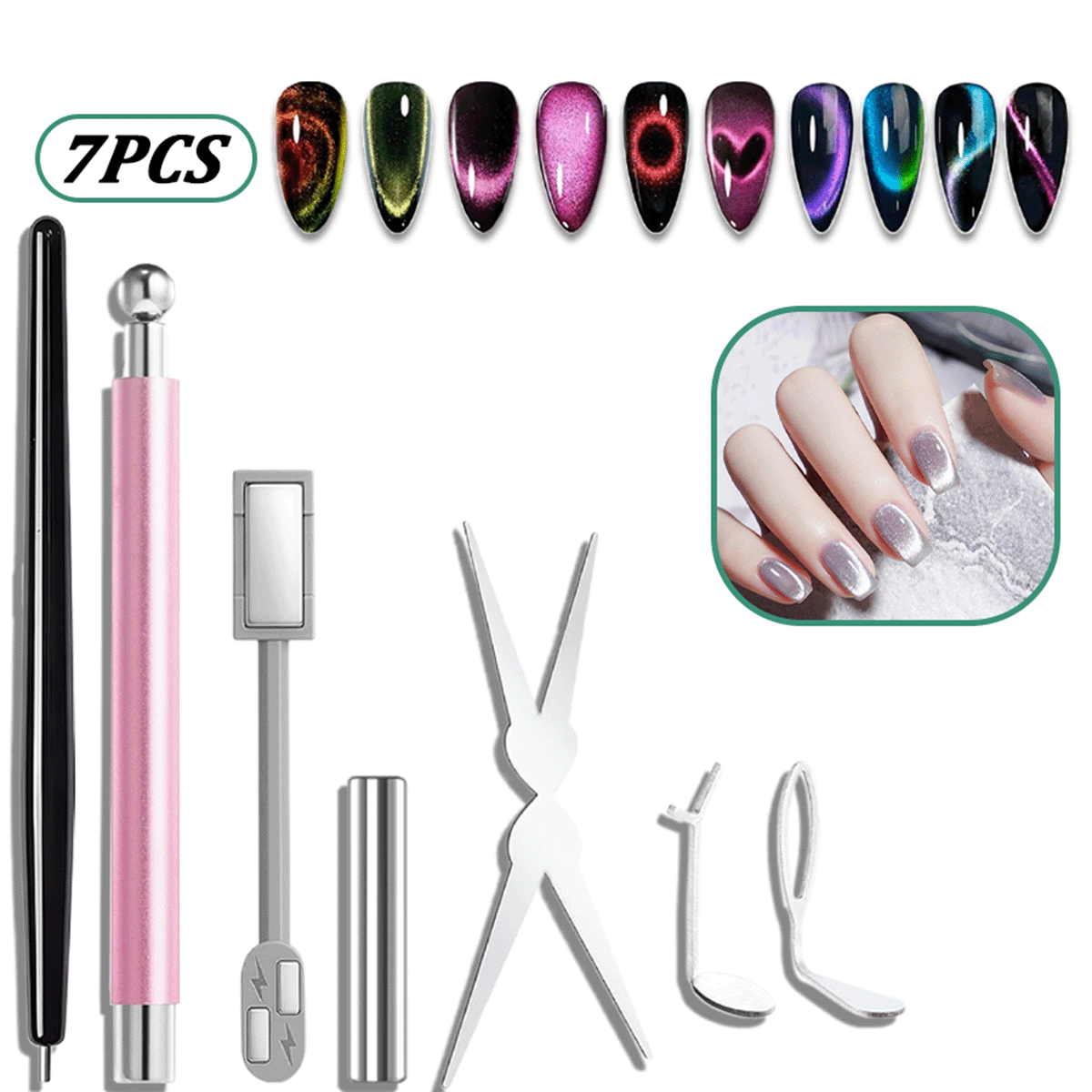 7pcs Cat Eye Nail Magnet Set,  - огляд і ціна Nail Art Full Color