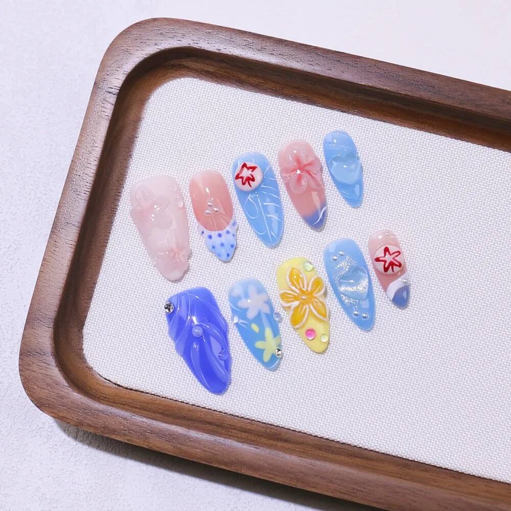 Luxury Almond-Shaped Handmade  - огляд і ціна Nail Art Ice Blue